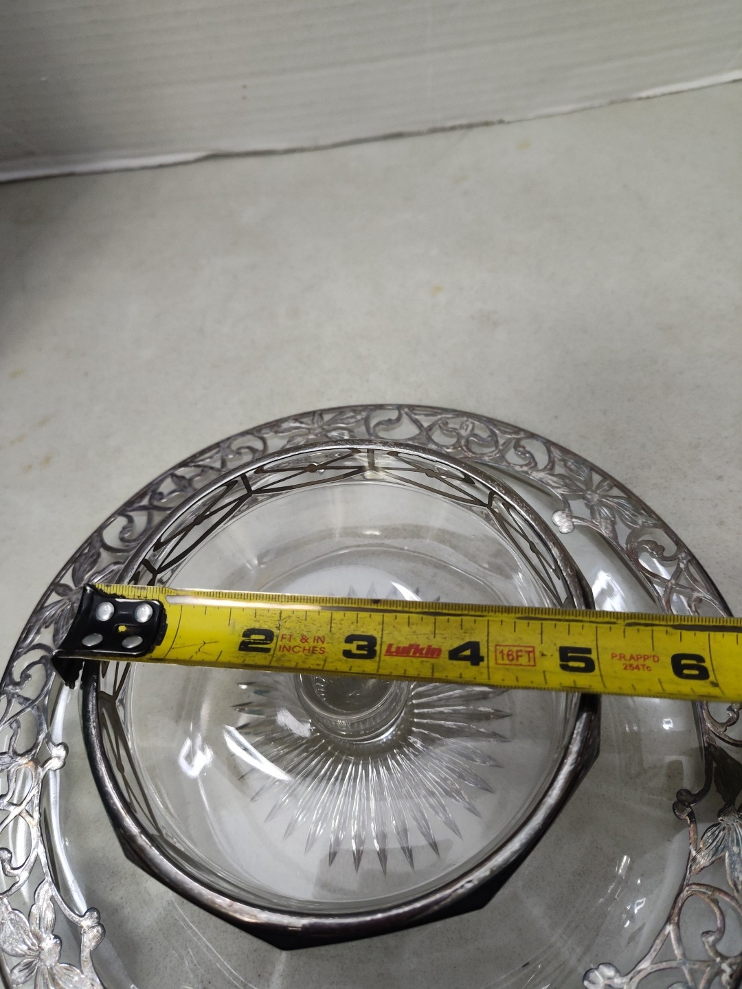 Sterling Silver Overlay Tiered Tray Cut Crystal Star Bottom Ornate Heisey Clear