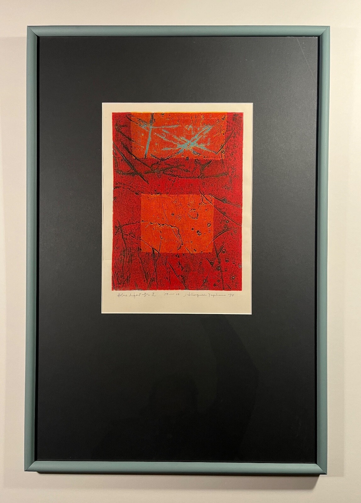 Original 1970 HIROYUKI TAJIMA Woodblock Print “BLUE LIGHT” Signed