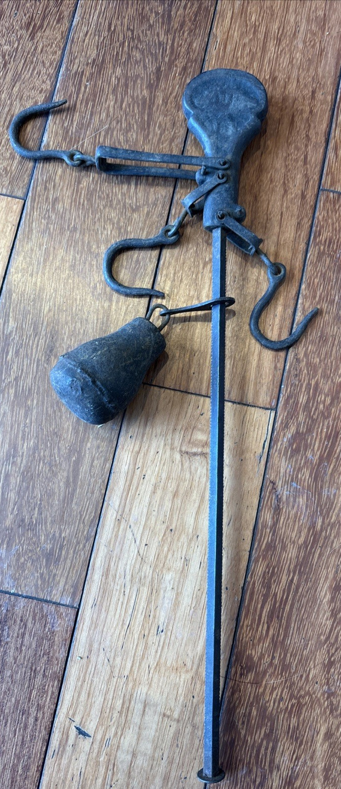 Counter Weight Hanging Scale Balance Beam With 3 Hooks Cast Iron Vintage Rustic