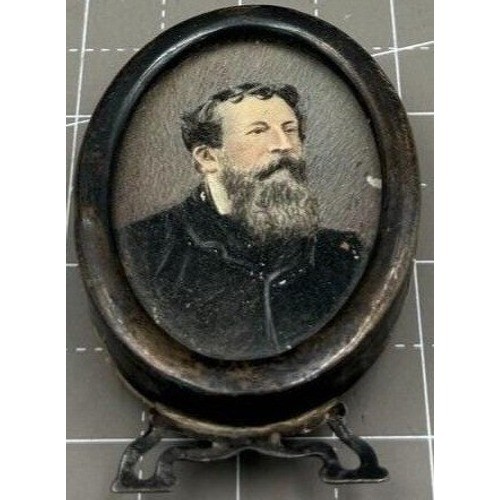 Vintage Miniature Portrait Sterling Frame Bearded Painted Man Stand READ
