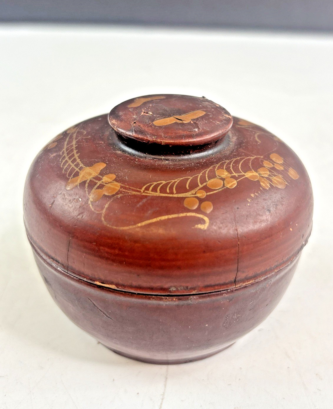 Vintage Japanese Red Lacquerware Small Round Dish Container w/ Lid Maki-E