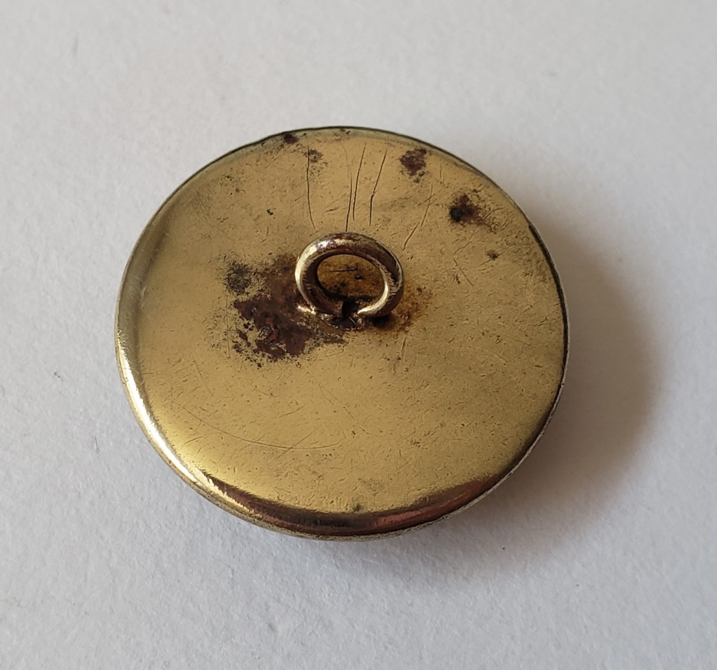 Antique Design Under Glass (DUG) Button Blue Art Nouveau Flower Iridescent Pearl