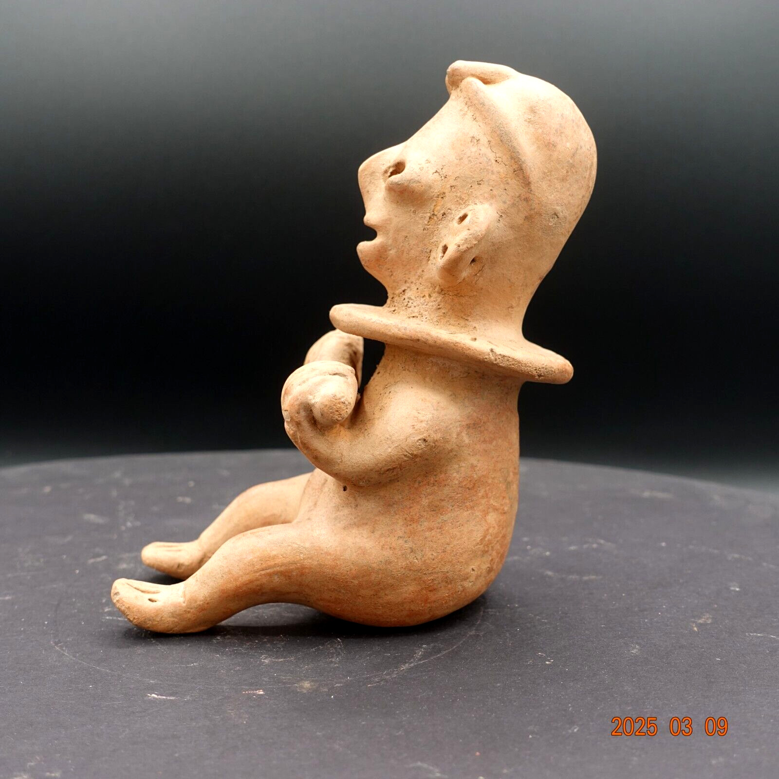 Pre-Columbian Authentic Artifact Ceramic Pottery Mono-chrome, Seated Boy