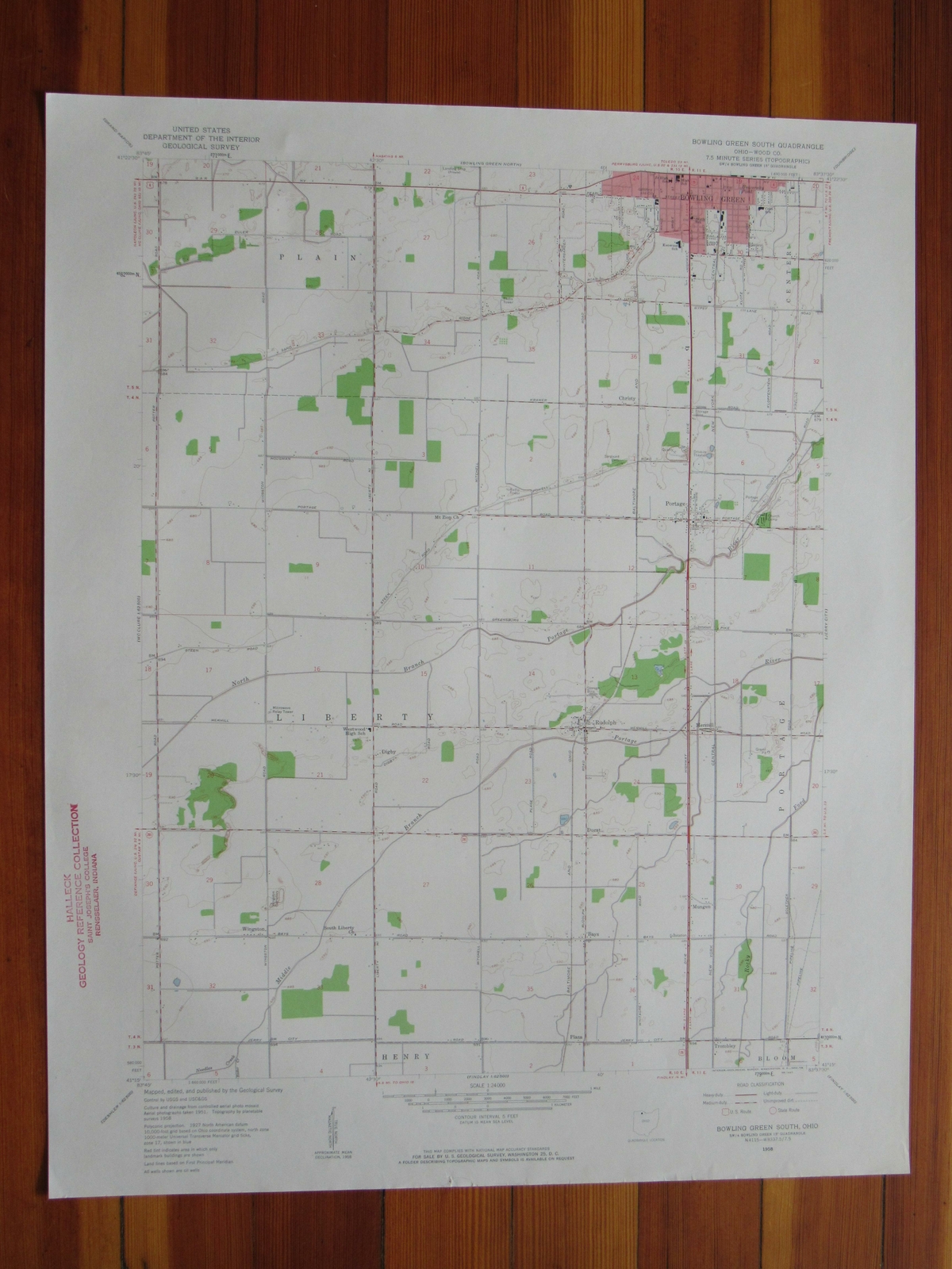Bowling Green South Ohio 1960 Original Vintage USGS Topo Map