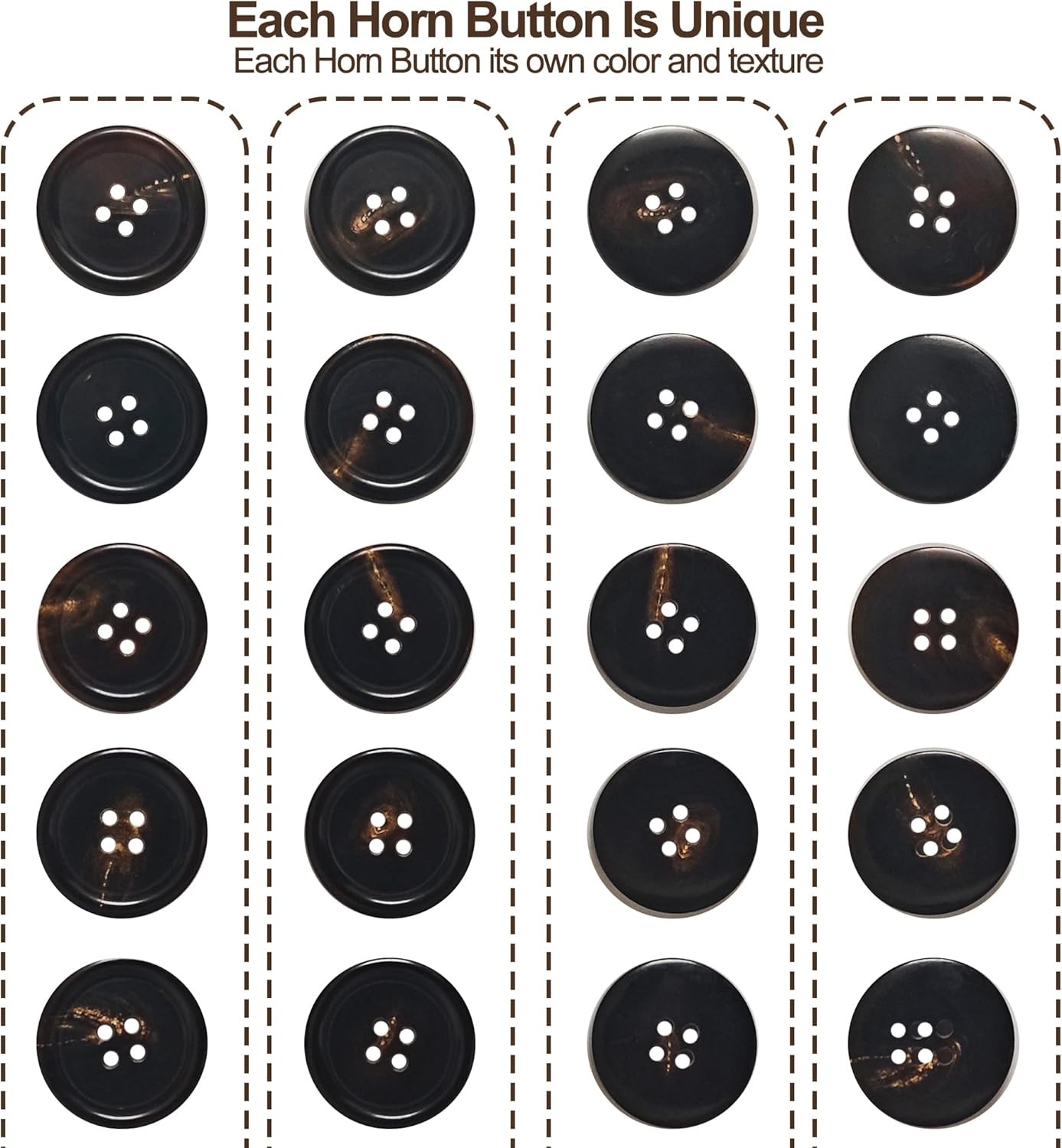 Real Horn Sewing Buttons for Coats 1 Inch 10 Pack Brown