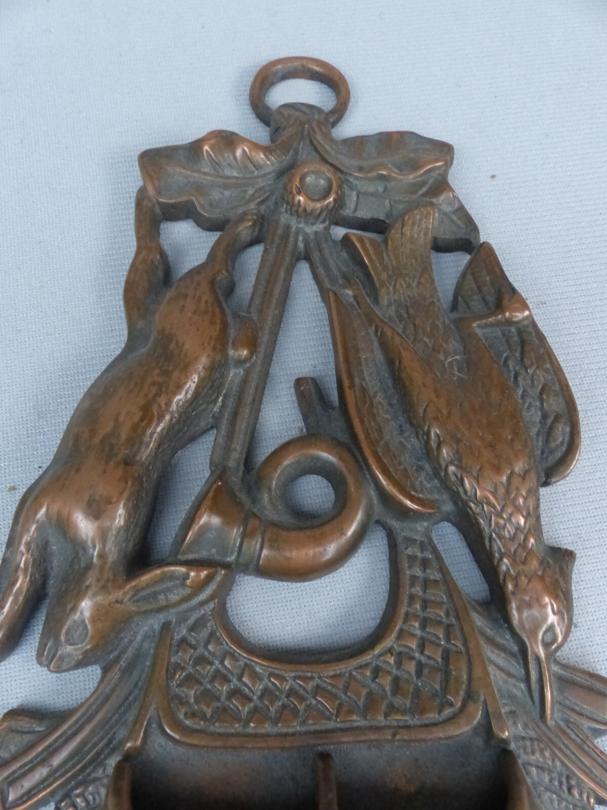 Antique Game Hunters Solid Bronze Hunting Themed Match Holder Rabbit Bird