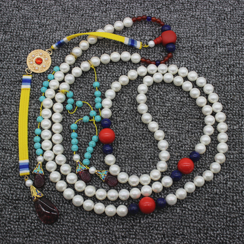 Chaozhu 108 Beads Qing Dynasty Fake Pearl Necklace Palace Antique Court Beads