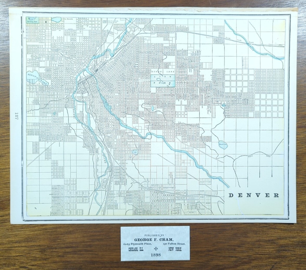 Vintage 1898 DENVER CO Map 14″x11″ Old Antique Original OVERLAND PARK GOLF CRSE