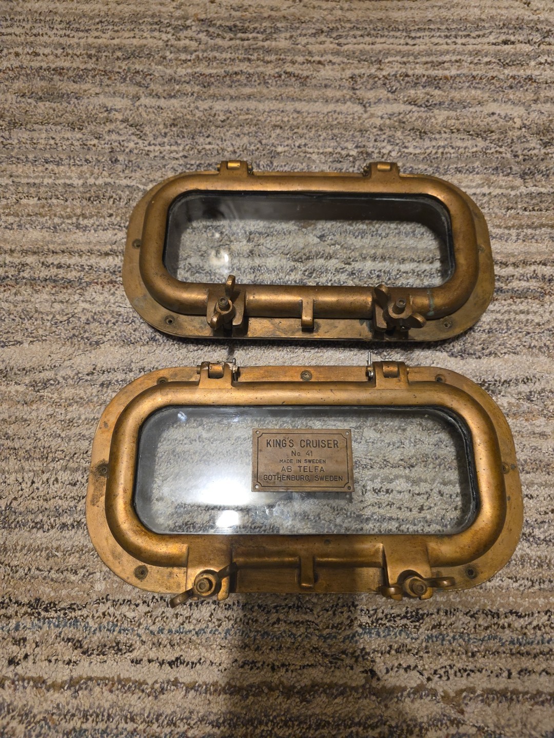 King’s Cruiser No 41 Sweden Rectangular Porthole By AB Telfa Lot 2 With Plaque