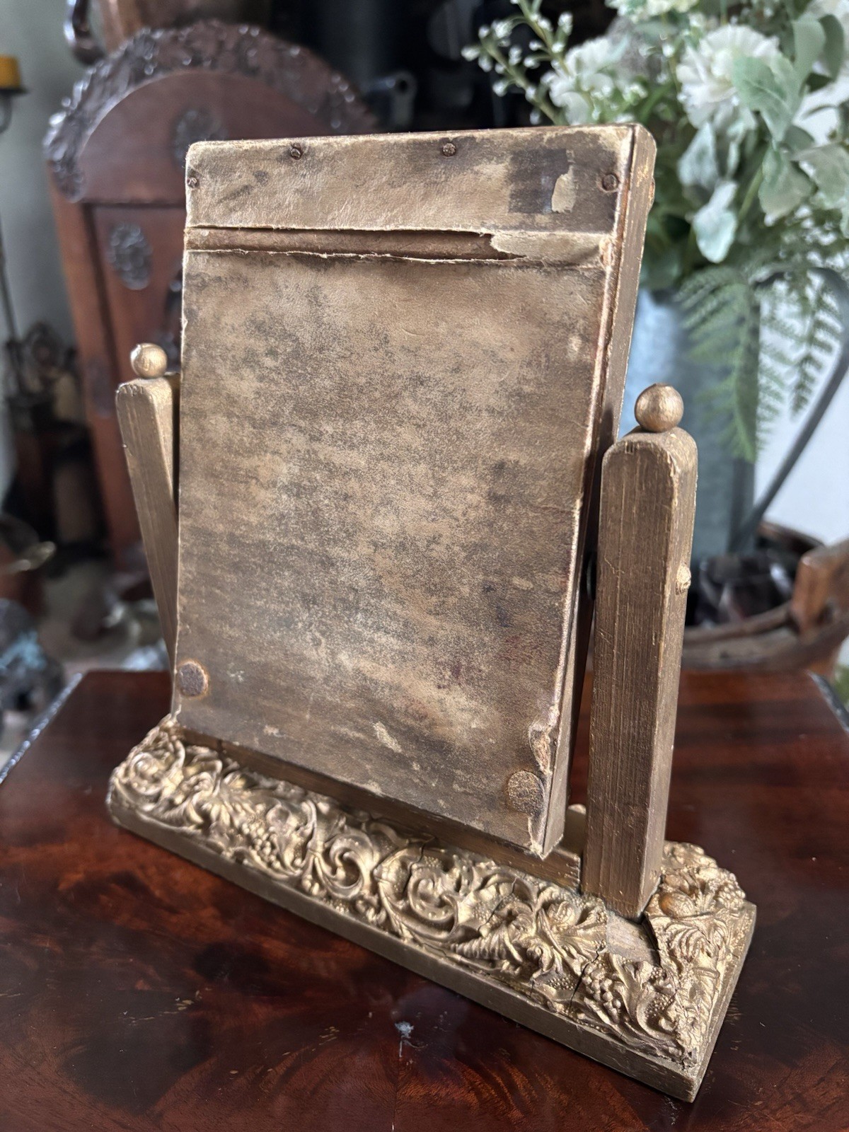 Antique Gold Gesso Photo Frame Mirror • Ornate Wooden Tabletop Vanity c1900/1920
