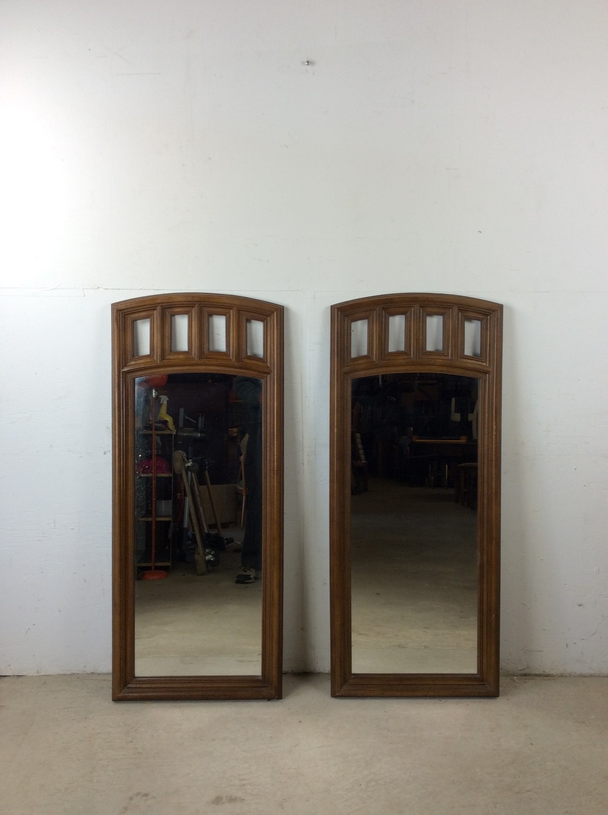 Pair of Mid Century Modern Wall Mirrors with Arch Top Frame