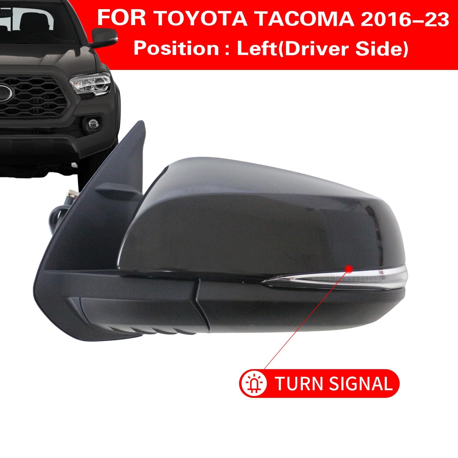 Left Driver Side View Mirror Replacement for Toyota Tacoma 2016-2023 Parts