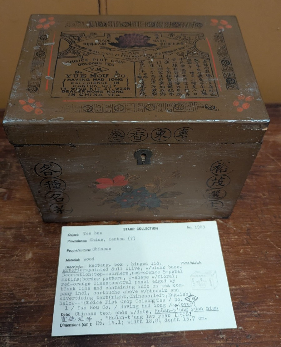 Antique Painted Wood Tea Canister Box , Canton China w Provenance from STARR Col