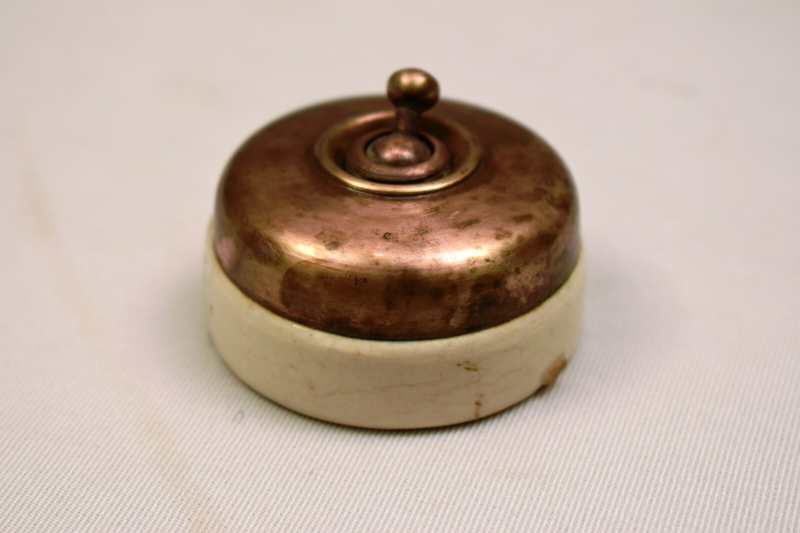 Antique German Brass Toggle Light Switch Vitreous Ceramic Art Deco 2.2” Electr”R