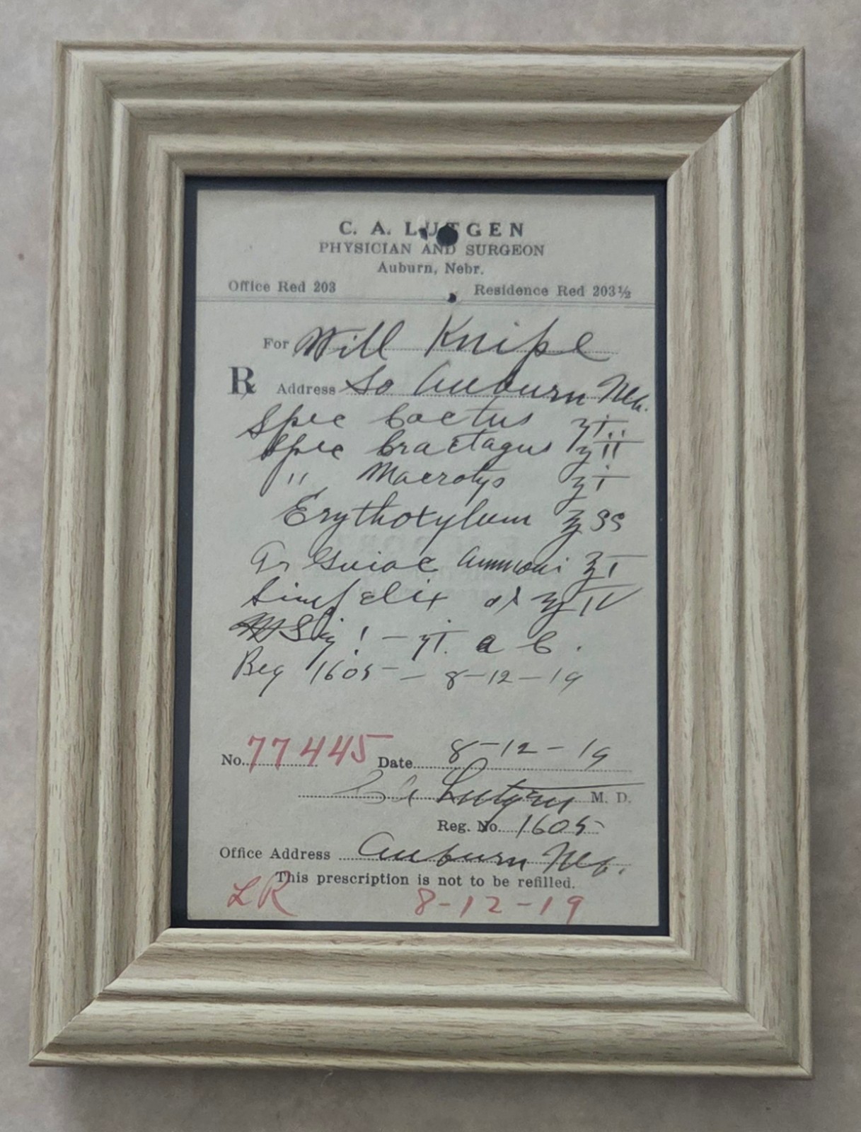 Antique 1919 Prescription for Erythroxylum (Cocaine)
