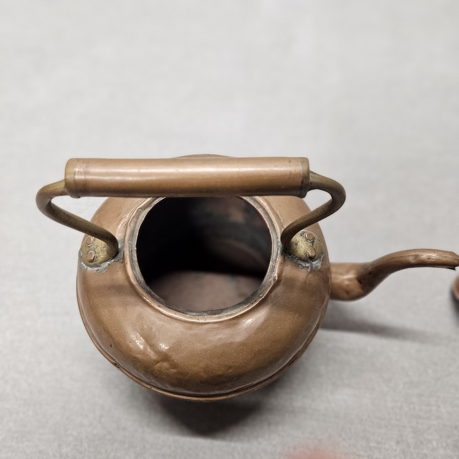 Antique Copper Kettle Rustic Goose Neck Brass Primitive Tea Pot Decorative READ