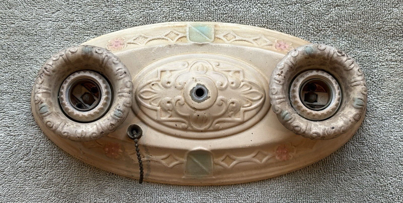 Salvaged Embossed Tin Antique Electric Ceiling Lamp Wall Sconce 2 Light Fixture