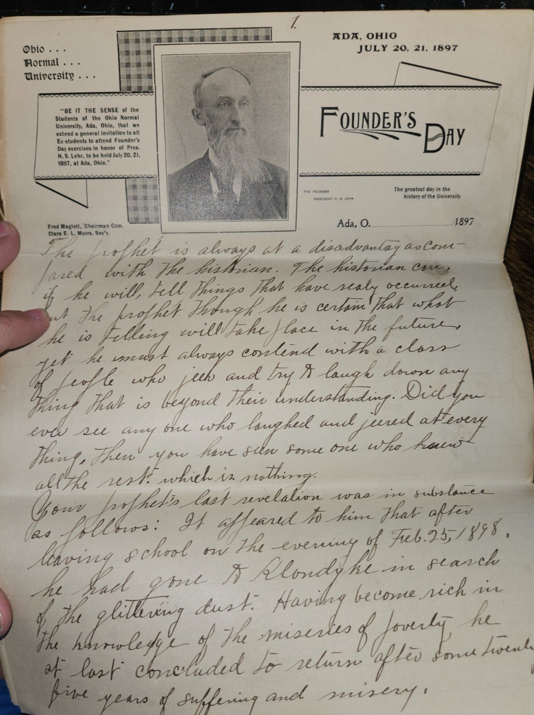 1897-Founders Day – 7 Page Letterhead – Fred Maglott – Obio Normal University