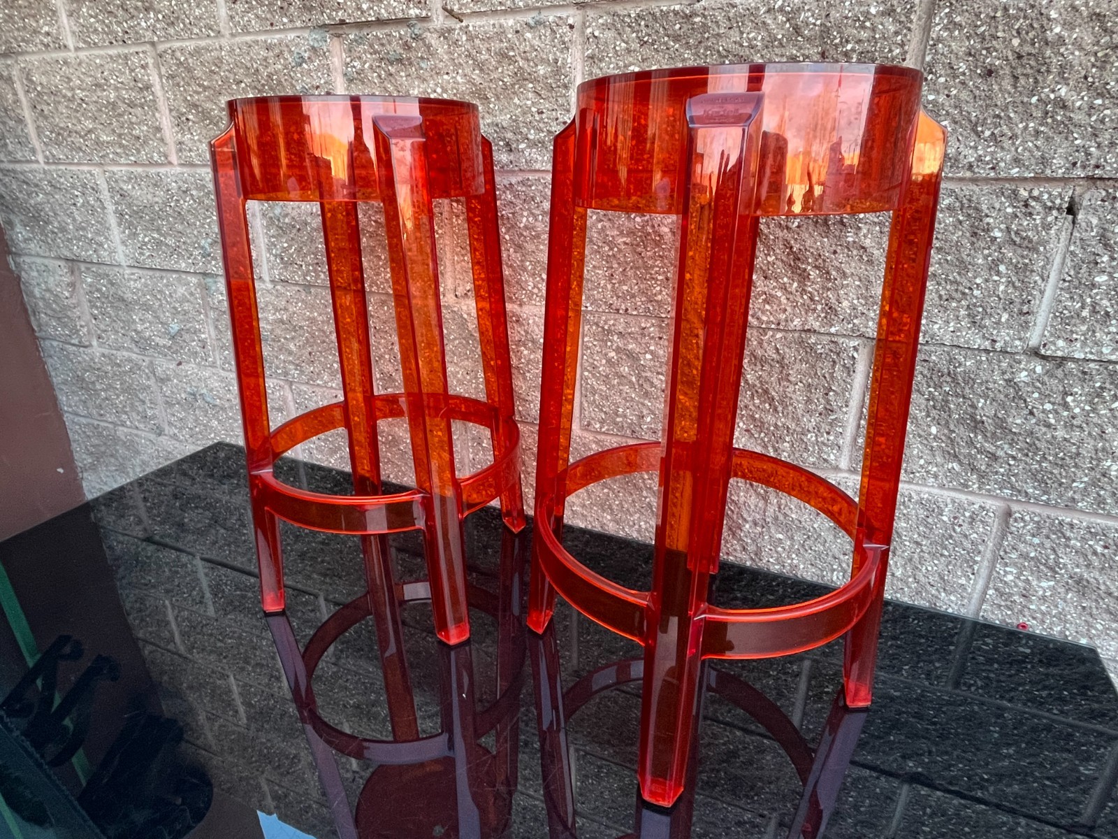 ONE Red Mid-Century Modern Polycarbonate Lucite Ghost Stool Starck Kartell