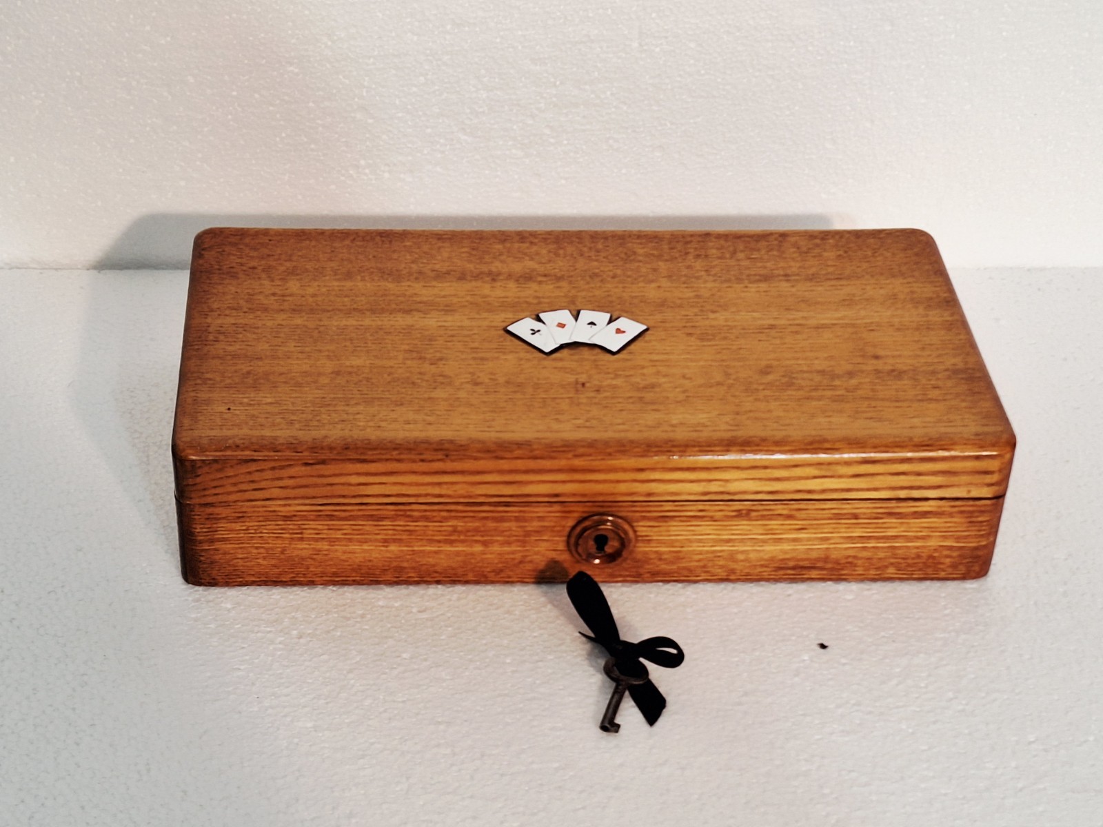 Antique English Oak Games Compendium With Enamel (Cards )c 1880’s