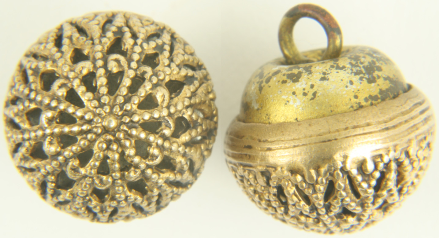 Victorian Brass Bali Bead Open Work Filagree Ball Button Lot Antique Brass .55″