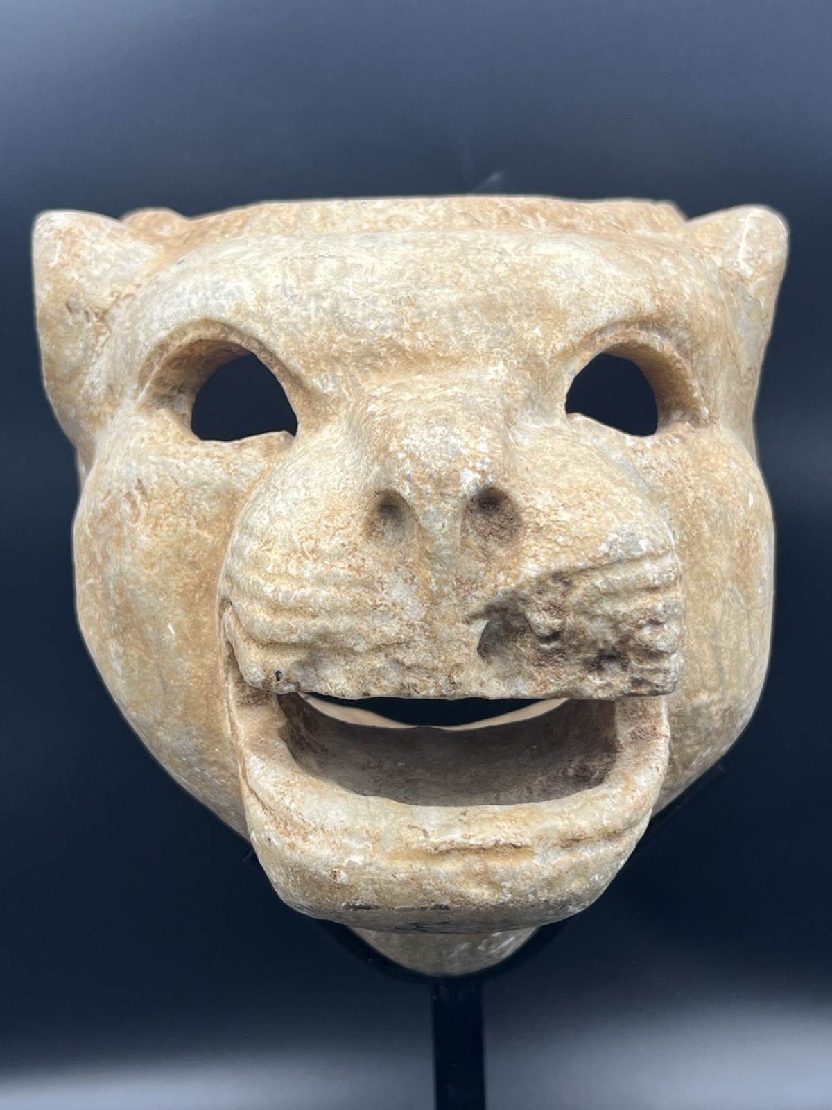 Ancient Phoenician Marble stone lion heads Stylized Fountain Sculpture 500 BC