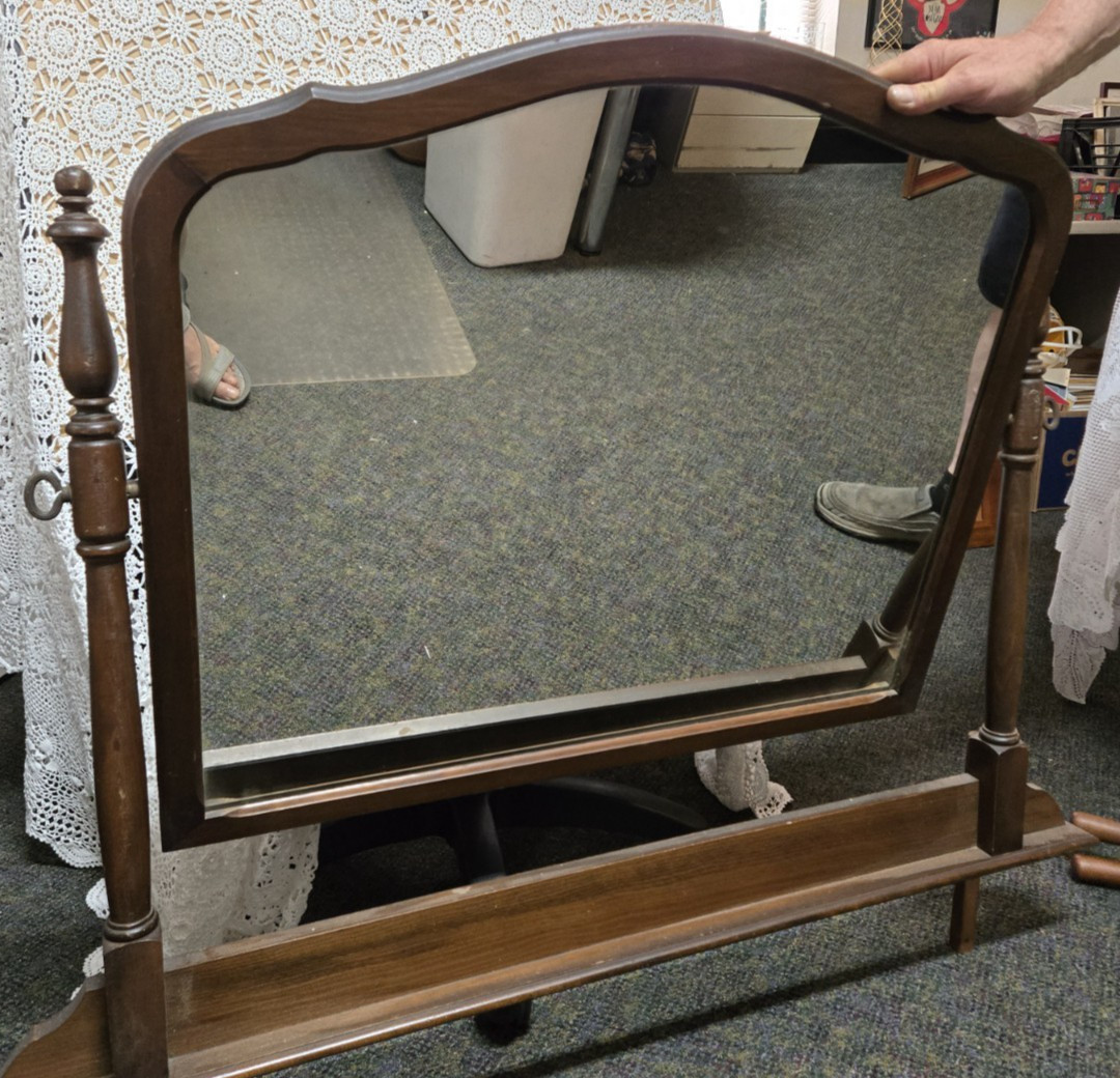 Antique Wood Vanity Dresser Swivel Mirror