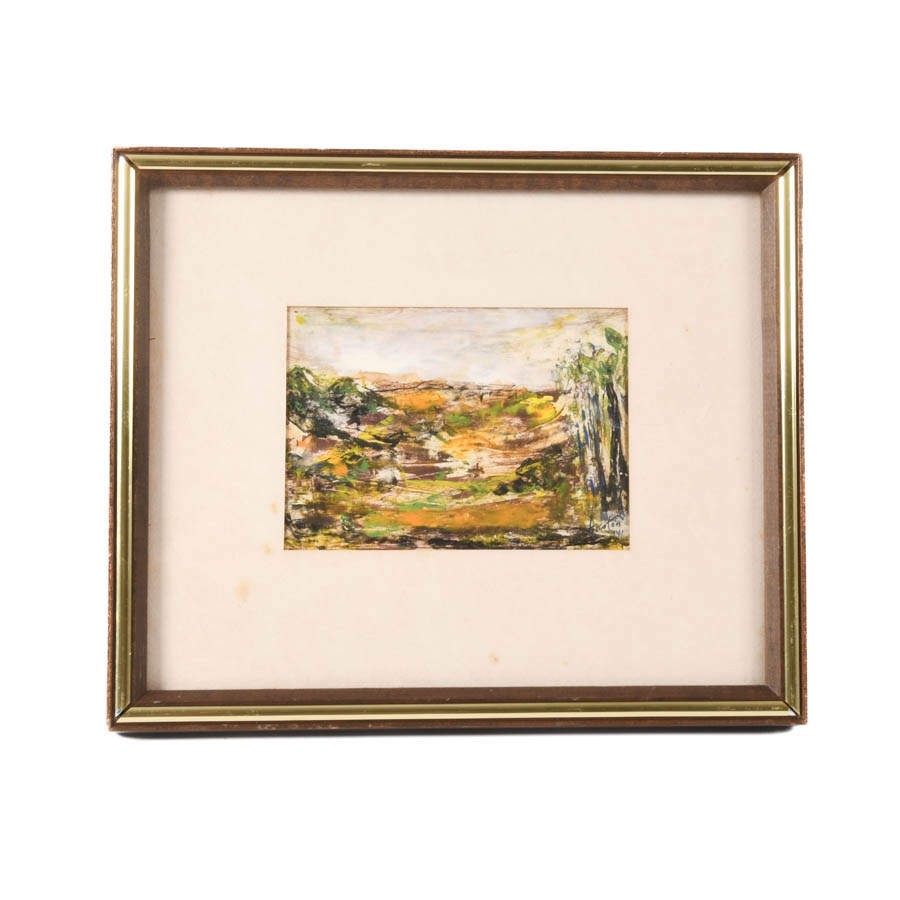 Framed J. Akston Untitled 1974 Abstract-Style Mixed Media Landscape