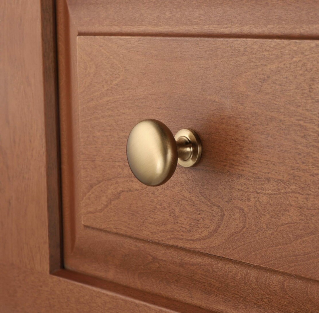 5 Pack Brass Cabinet Knobs and Pulls Solid,Aged Gold Round Knob,Champagne Bronze