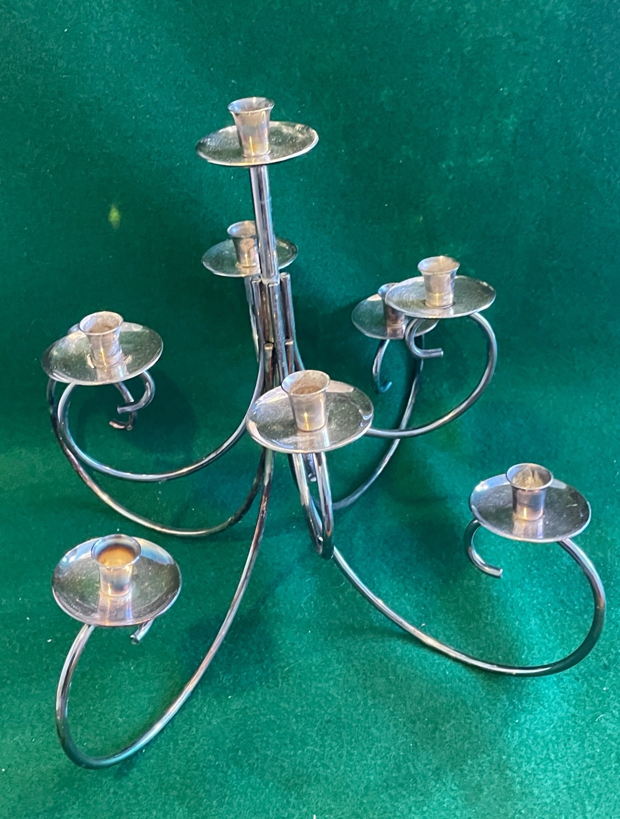 Gorham Silver Plate 4-Candle Mid-Century Candelabra Scroll-Form Centerpiece