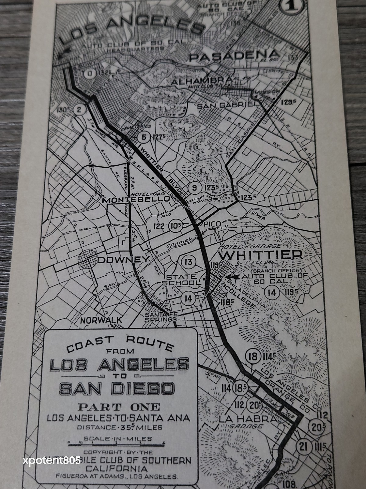 1920s LA SD Coastal Rt Pt 1 Automobile Club of Southern Calif AAA Map 11 Antique