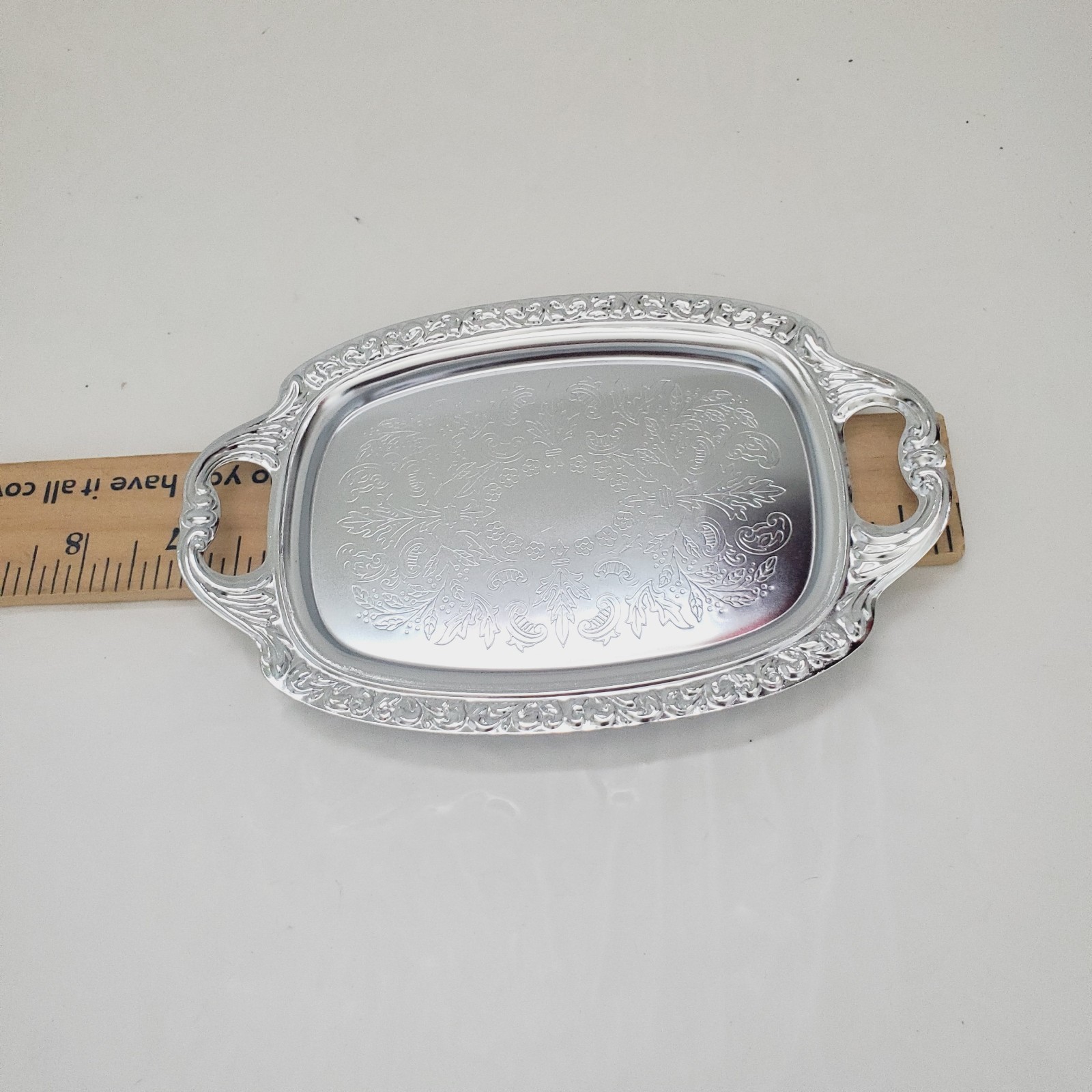 Small Handled Silver-Plated Tray – Made In Hong Kong ~7″ Long x ~4 1/2″ Wide