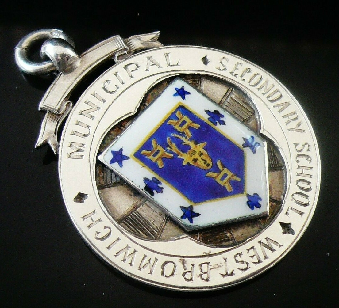 Sterling Silver Large Pocket Watch Fob Medal, West Bromwich School 1933