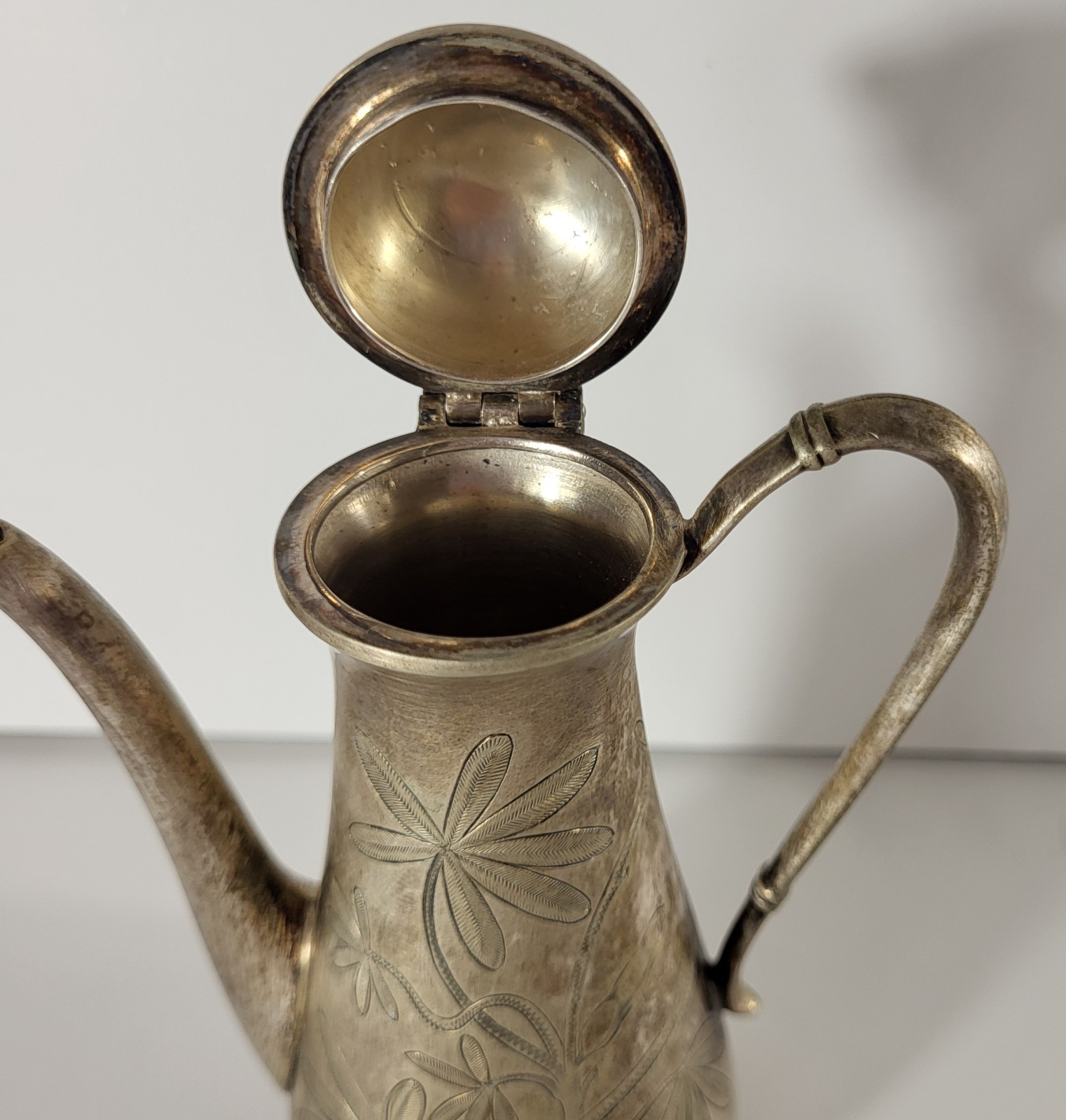 Small Lidded Pitcher Sandrick Slovakia Early 1900’s Etched Silverplate Clover