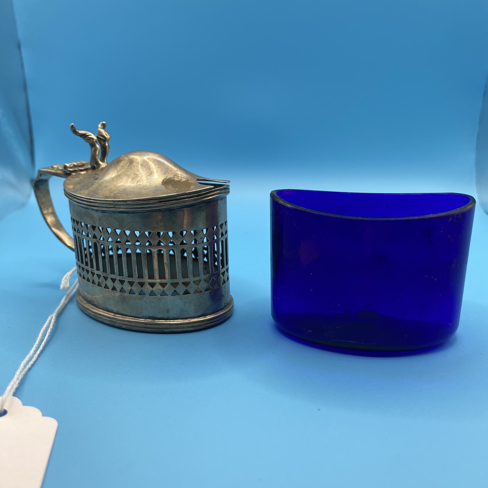 Antique Sterling Silver Mustard Pot Stokes & Ireland Chester Hallmarked & Cobalt