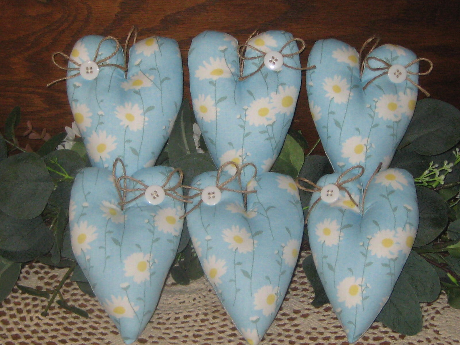 Blue Cottage Decor 6 Daisy Hearts Spring Bowl Fillers Handmade Wreath Accents