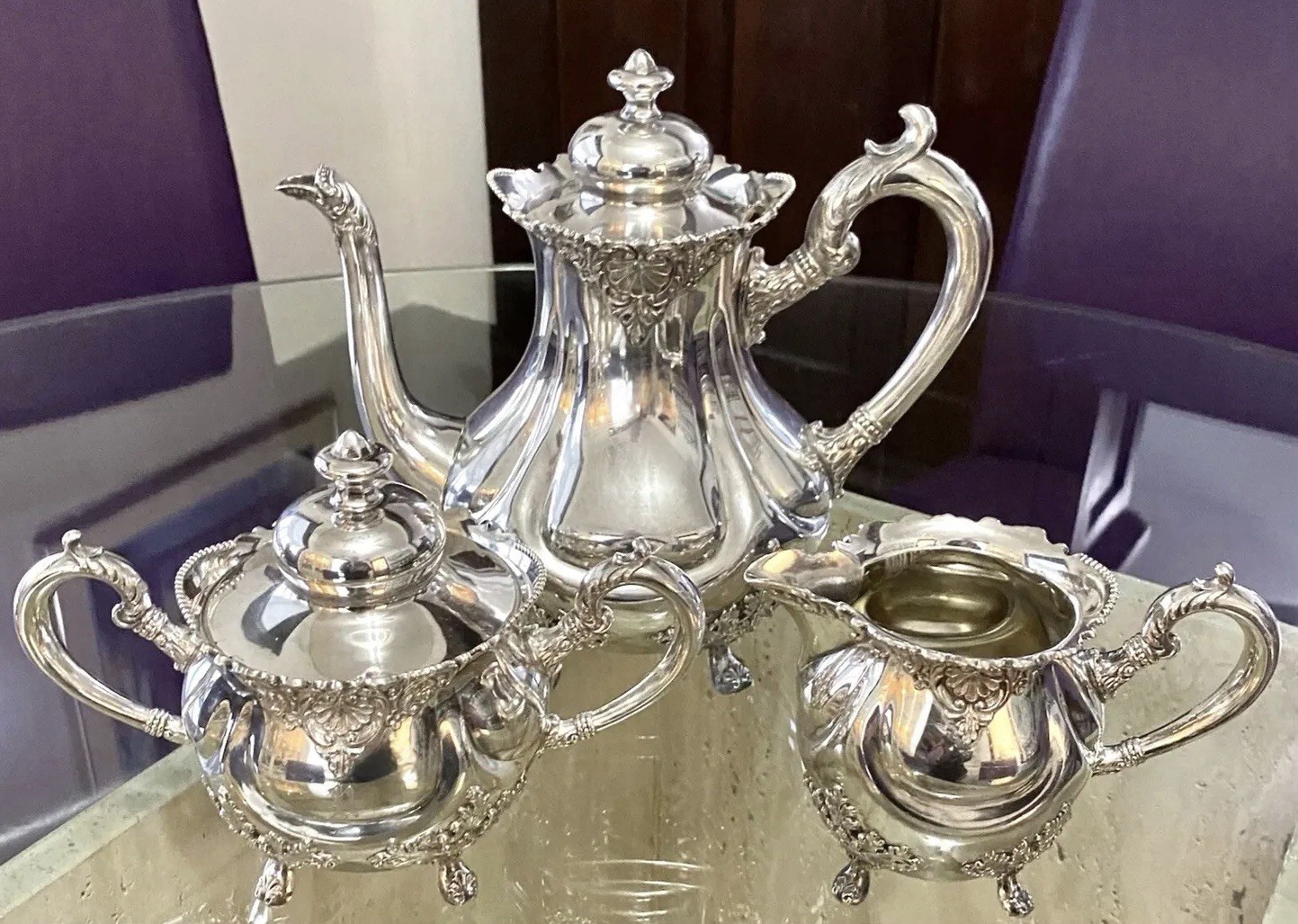 E.G. Webster & Son Antique Silver Plate 1920 Victorian “R”4-Piece Tea Set