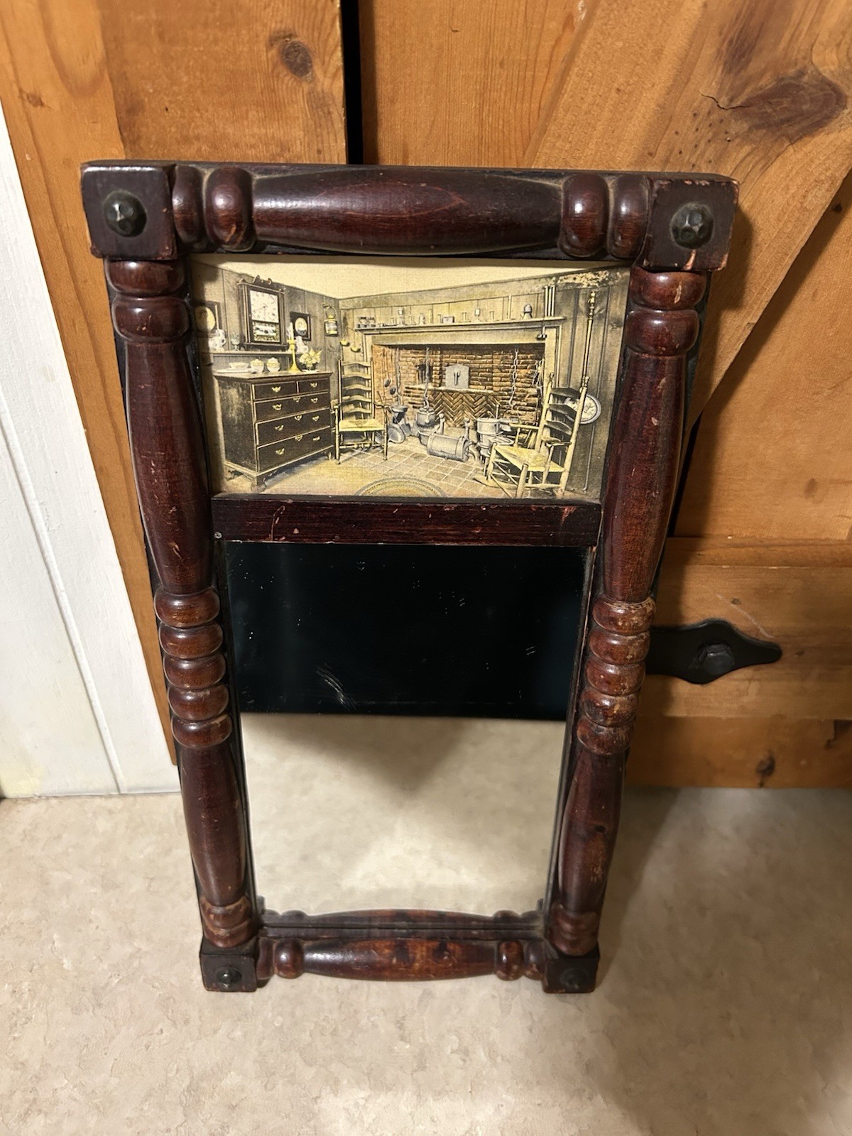 Small Antique 1939 Massachusetts Folk Art Mirror – 7.0″ W x 13.5″ L x 1.25″ D