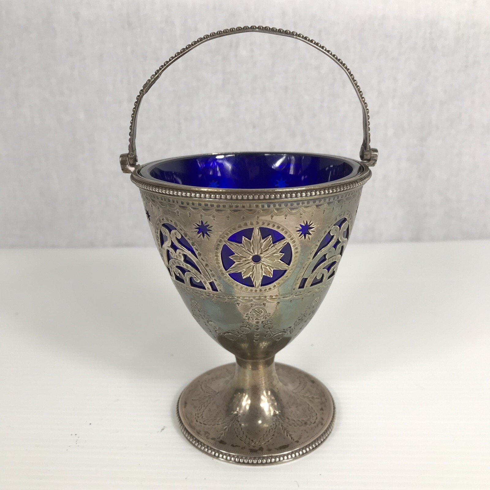 Antique Georgian Solid Silver Pierced Pedestal Basket Table Salt 1785 John Lambe