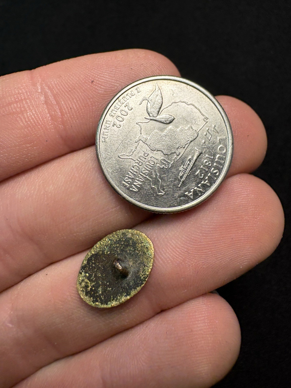 Colonial Era Brass Cufflink Relic C. 1700s – Hand Engraved Pattern – Dug