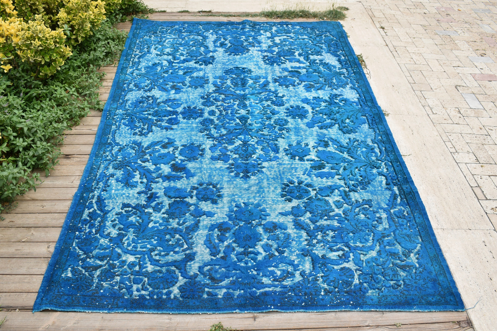 Turkish Rug 5×9 Handwoven Oushak Rug 178x286cm Overdyed Wool Embossed Blue Rug