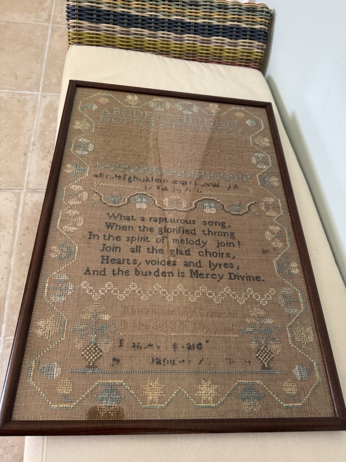Antique 1800’s 19th Century Needlepoint Religious Christian Sampler Girls LOOK