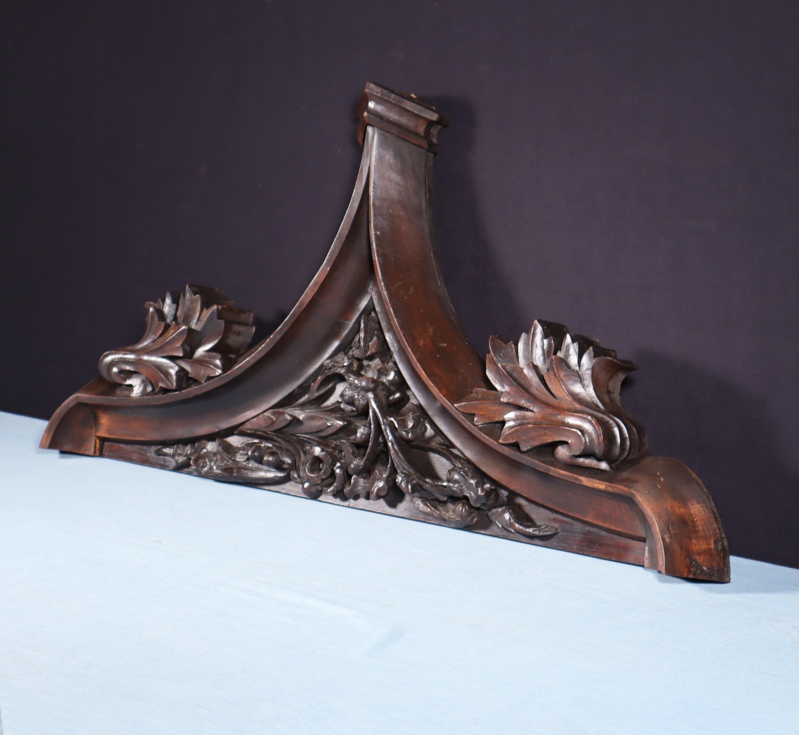 36″ Antique French Gothic Revival Crest/Pediment in Solid Walnut and Oak Wood