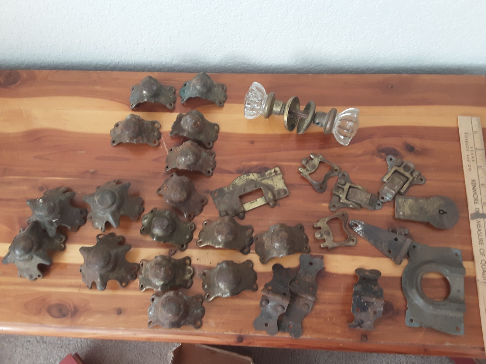 Lot Of Vintage Door & Cabinet Hardware-Rosettes, Plates,12 pt Knobs, Hinges More