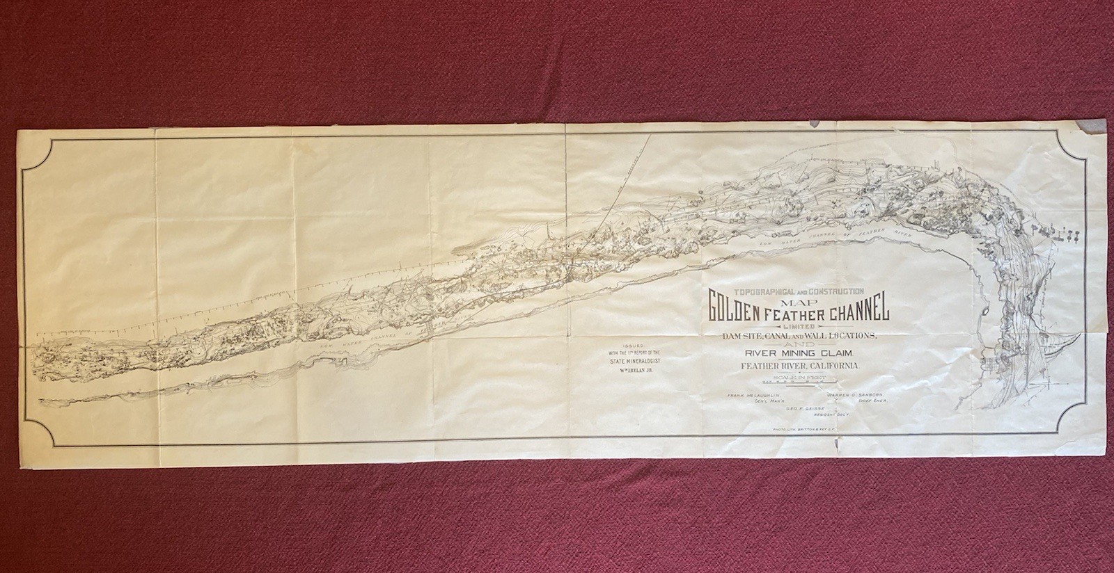 Topographical & Construction Map of The Golden Feather Channel- California 1890