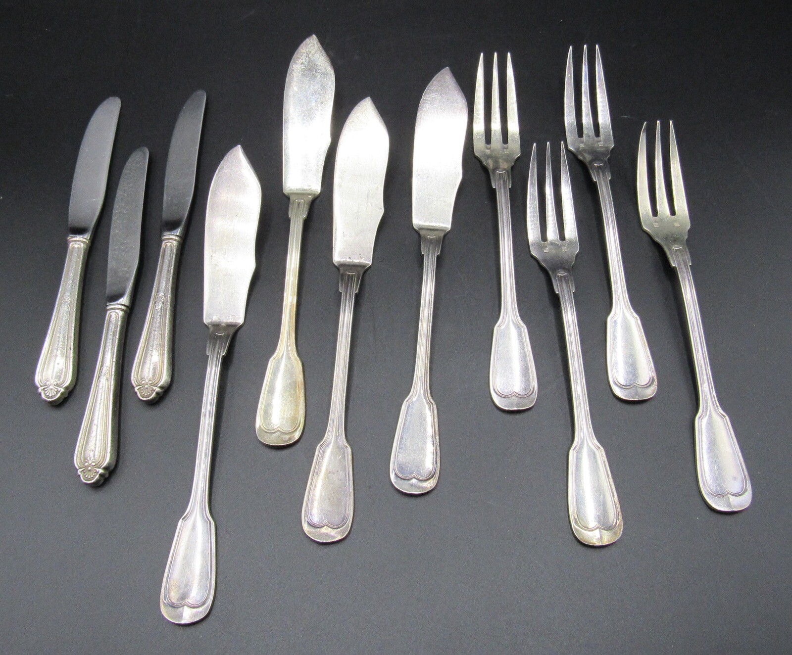11 Antique French Orbrille silverplate flatware Orfevrerie Brille forks/knife