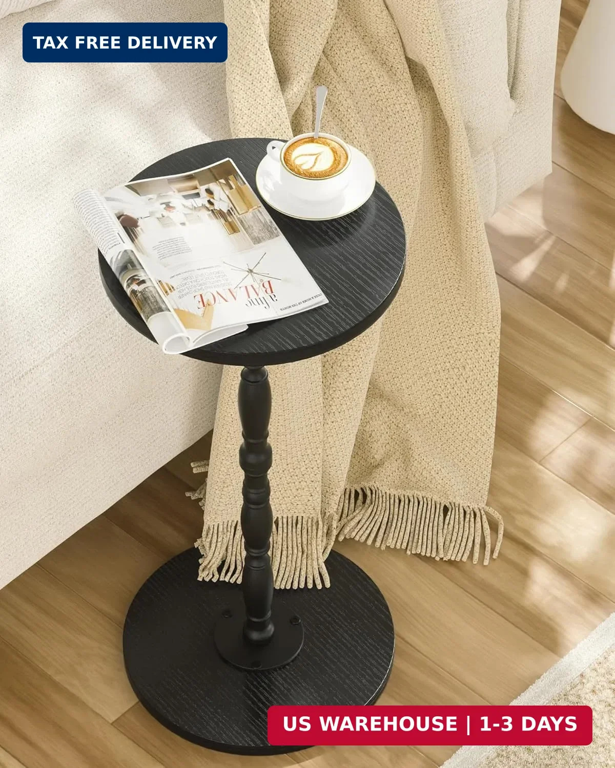 Round Side Table Vintage Accent End Table for Living Room Bedroom Small Spaces