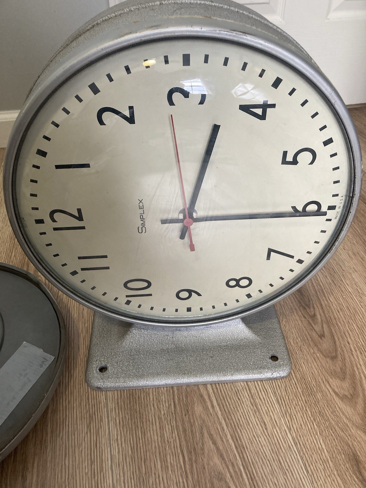 Vtg Simplex 13” Clock Double Face Dual Sided Curved Glass Wall Mount