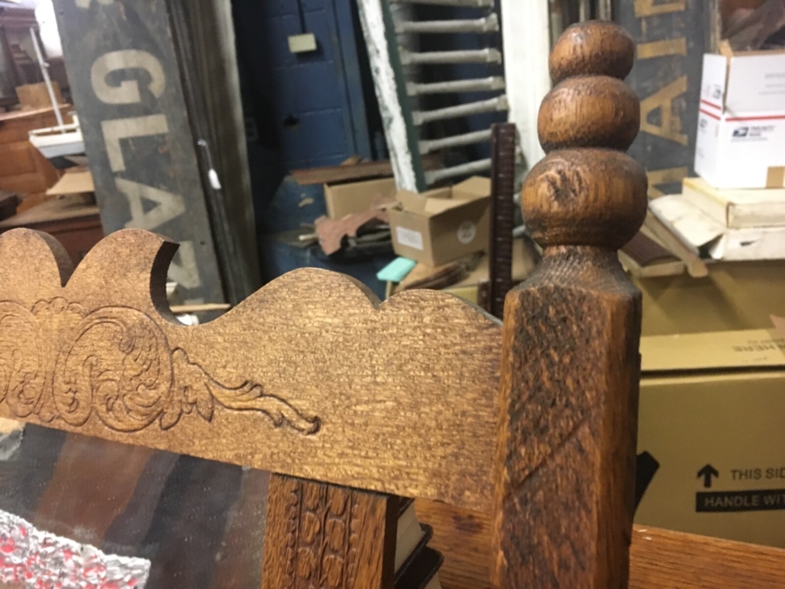 c1900 oak bathroom towel bar mirror shelf 17.5” x 17.5” x 4” pressed pattern