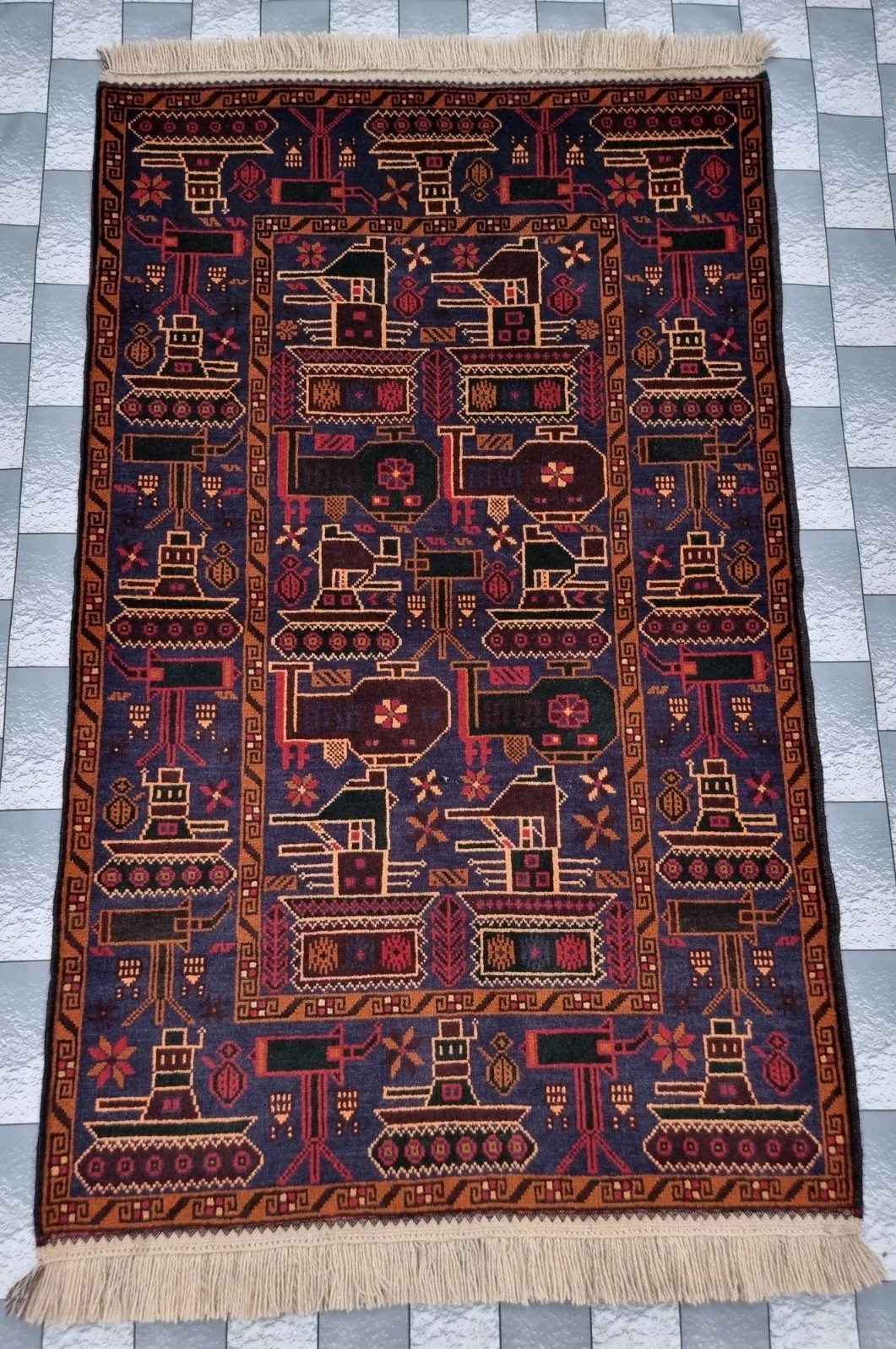 Handmade Afghan Vintage War Rug Historical War Rug Wool Area Rug Size 145x90Cm